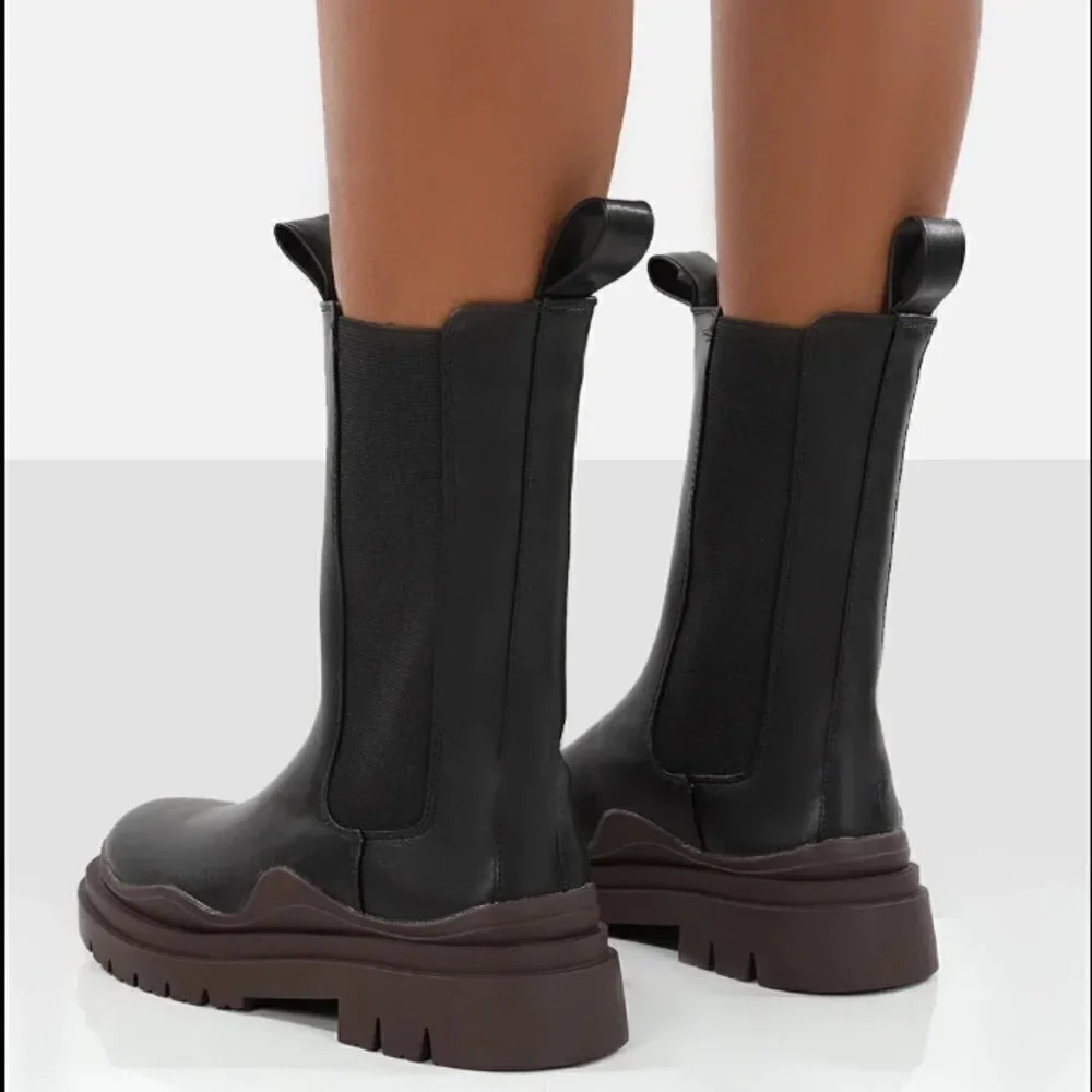 Dolls Kill Public Desire CHERRY BLACK CHUNKY SOLE CHELSEA ANKLE BOOTS 6
